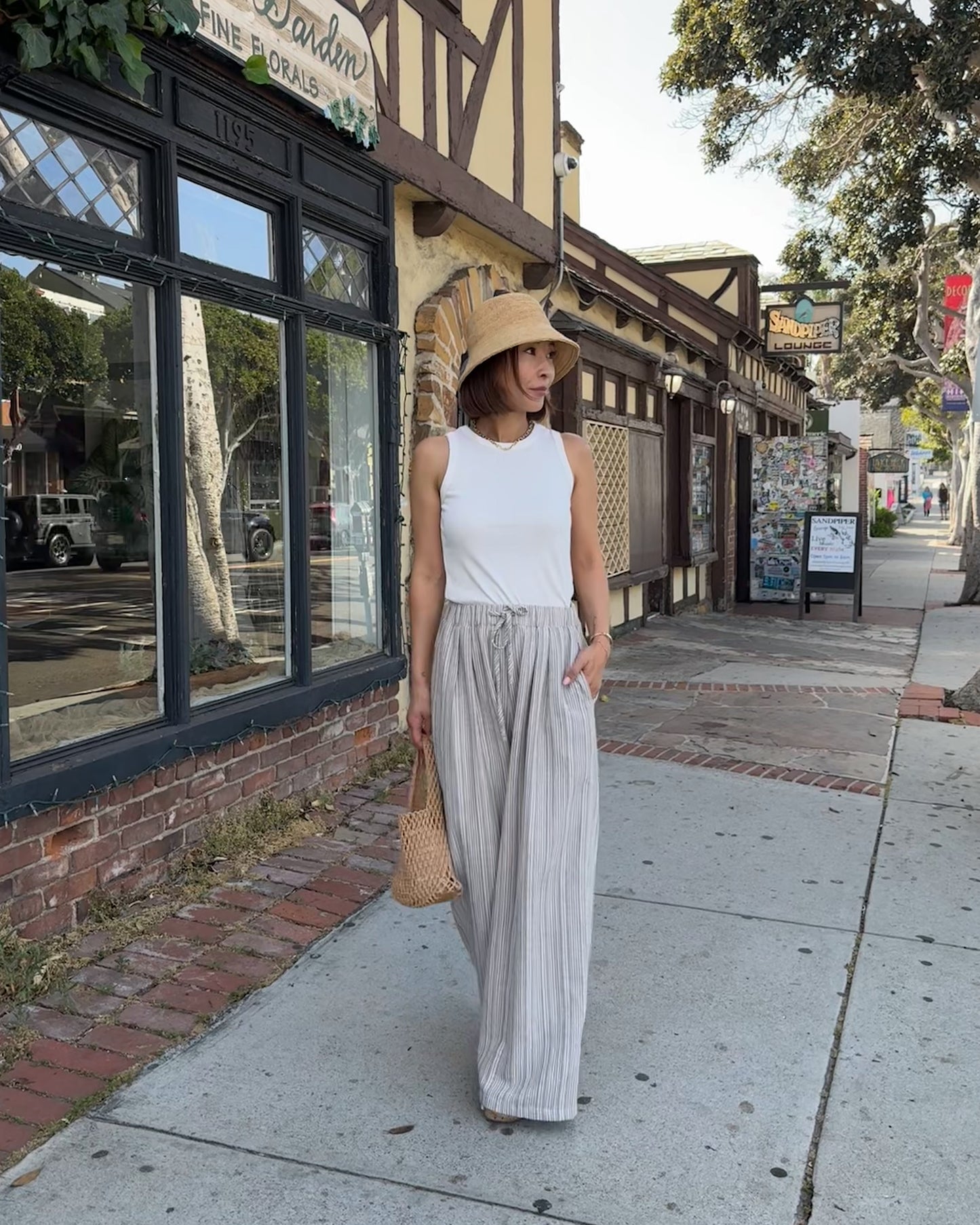 striped drawstring wide leg pants