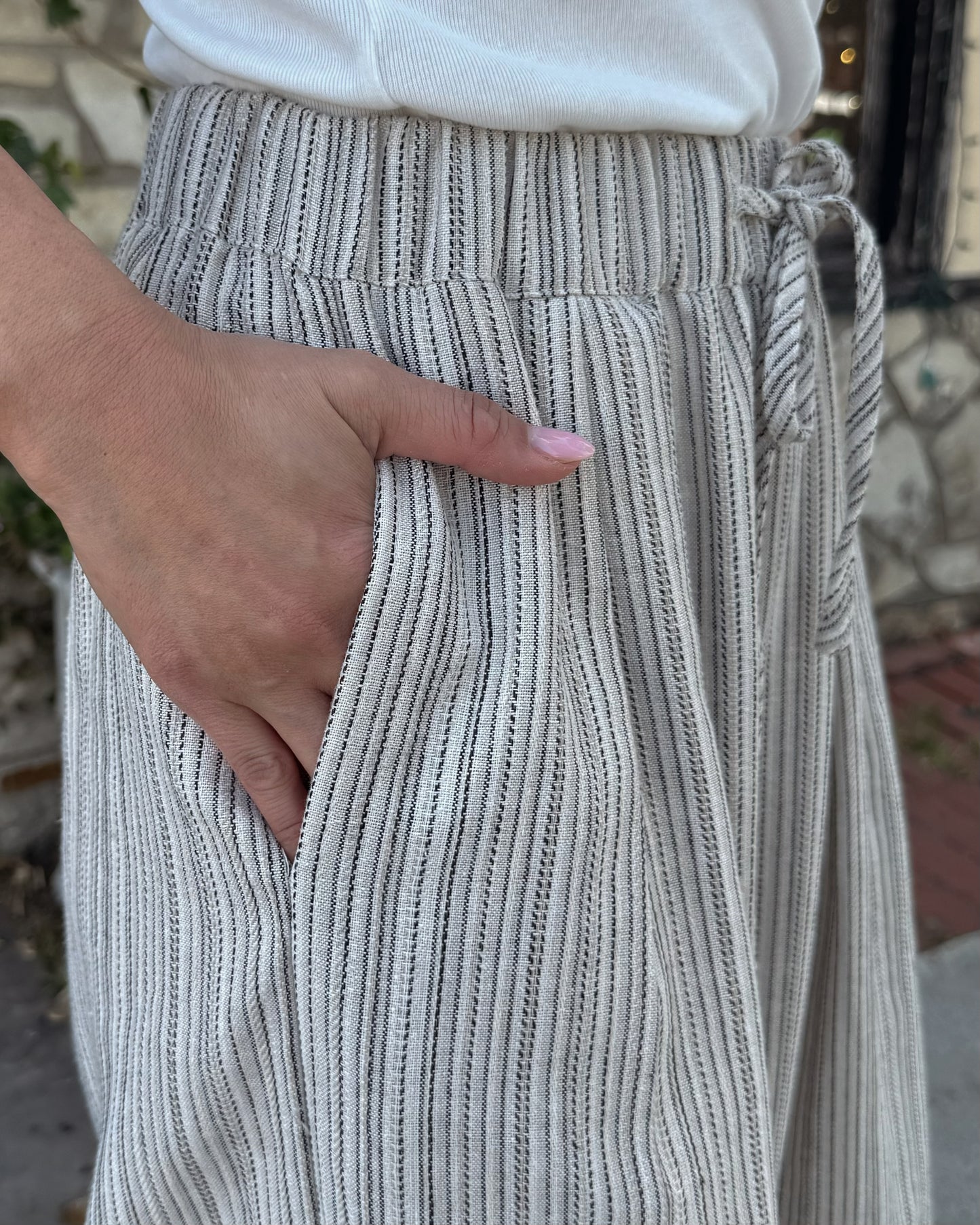 striped drawstring wide leg pants